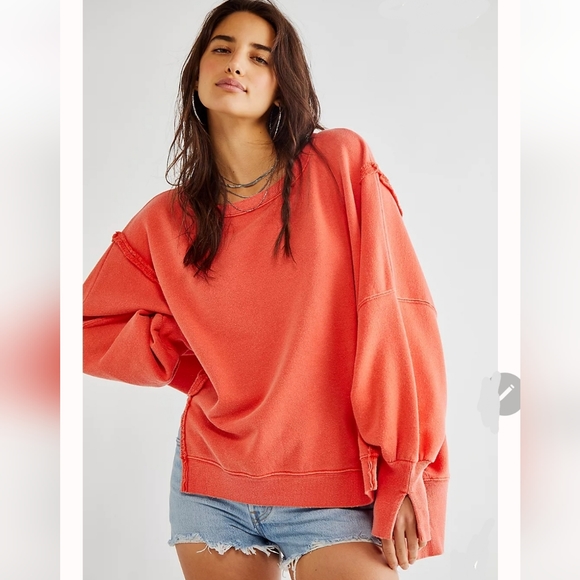 NWOT FREE PEOPLE Scarlet Sun Orange CAMDEN OVERSIZED Sweatshirt We The Free - Picture 1 of 7